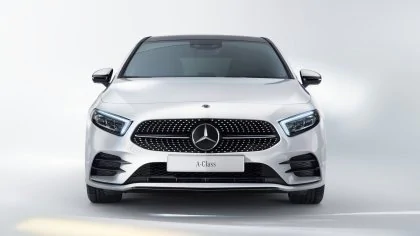 The image shows the front of the Mercedes-Benz A-Class.